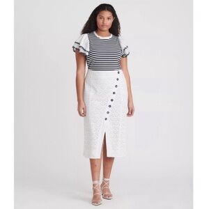 TANYA TAYLOR AZALEA BUTTON-FRONT EYELET SKIRT